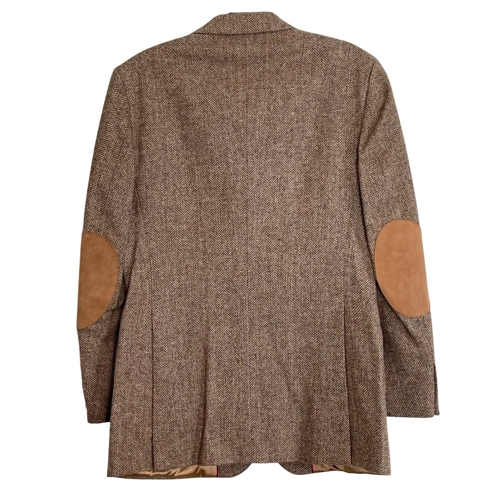 VTG Gallery by Haggar Mens 42L Brown‎ Herringbone Pure Wool Blazer Elbow Patches